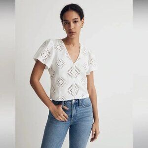 NWT Madewell Eyelet Flutter-Sleeve Top - Size Extra Large - White Lace